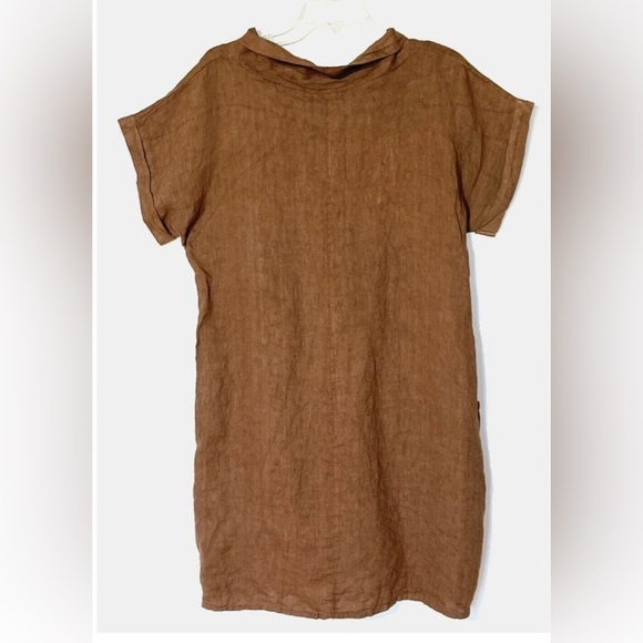New Meo Meli Brown 100% Linen Pockets Ruched Boho Dress Sz S-
M - Made in Italy - Picture 3 of 7